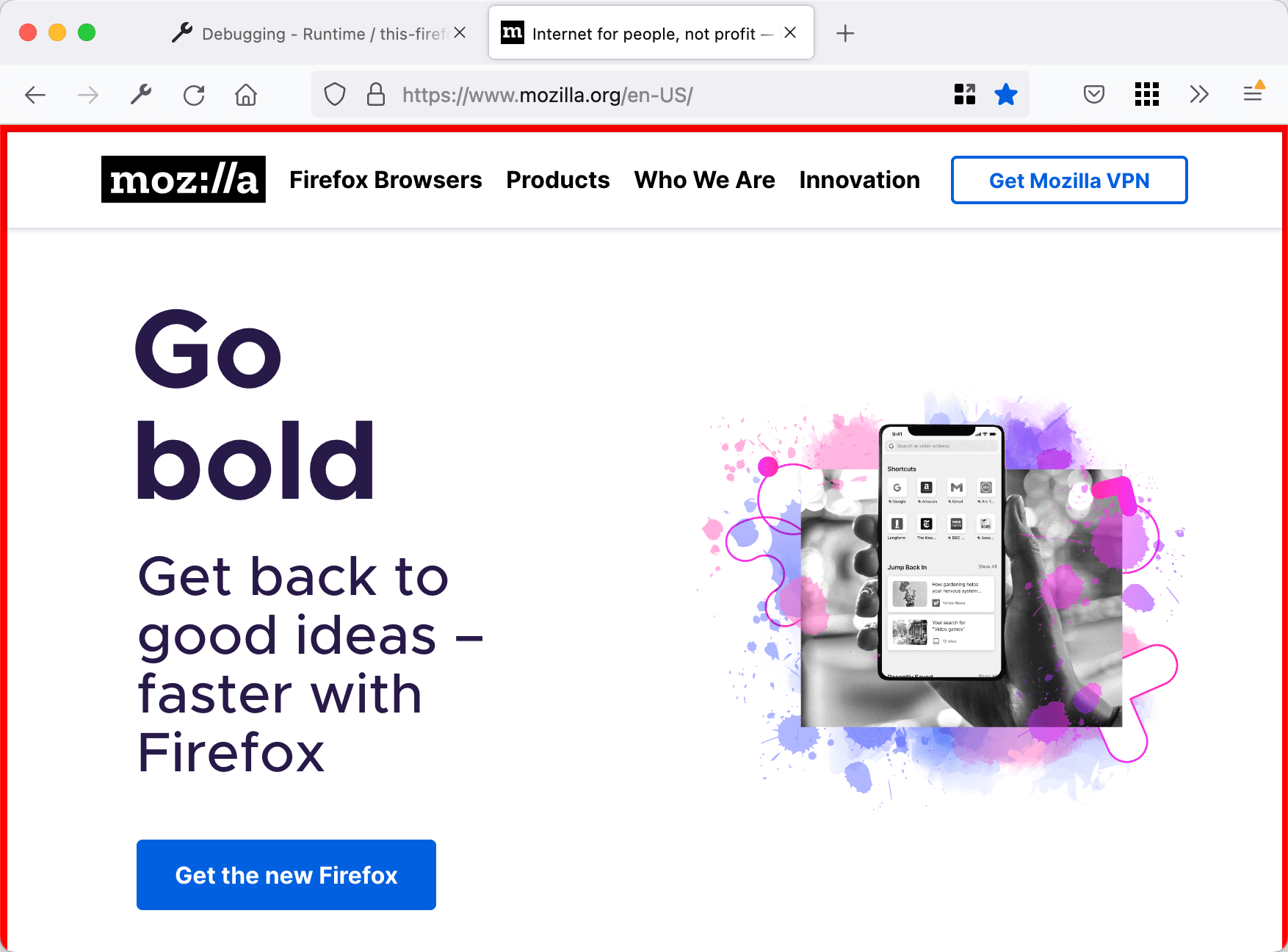 mozilla.org 上显示的边框