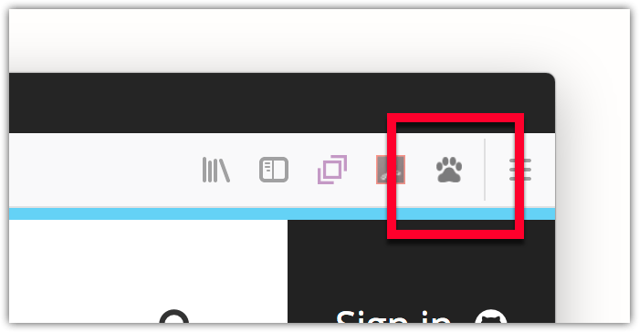 Ein benutzerdefiniertes Browser-Aktionssymbol in der Browsersymbolleiste, das wie ein Pfotenabdruck aussieht.