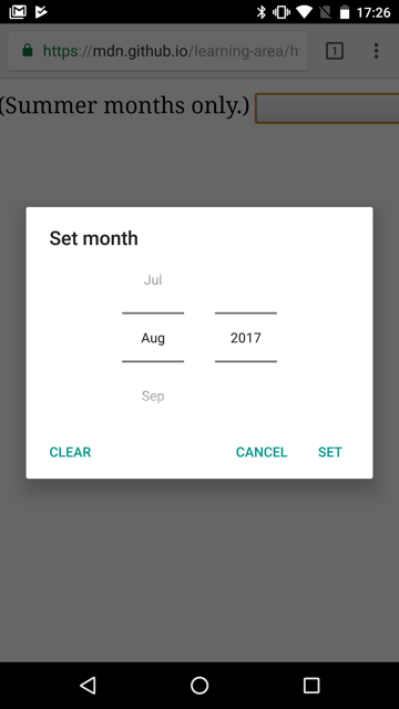 Monatsauswahl auf Chrome für Android